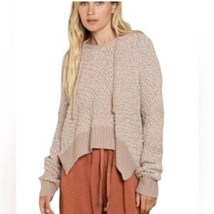 POL Popcorn knit slouchy hoodie, Neutral Beige/Oatmeal Size Large